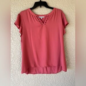 Daniel Rainn Coral Blouse with V-Neck Detail